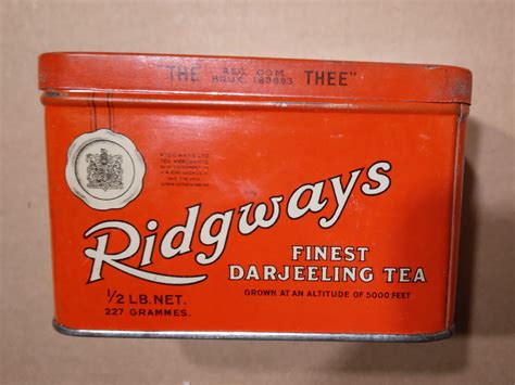 Vintage red tin box Ridgways Limited Fine darjeeling tea. Made 